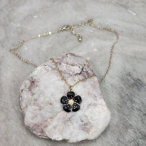 Elegant Gold Chain Necklace with Black Floral Pendant